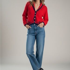 Pendleton Vintage 80s 90s Red Wool Cardigan M “ Curly P” Holiday Christmas Cozy